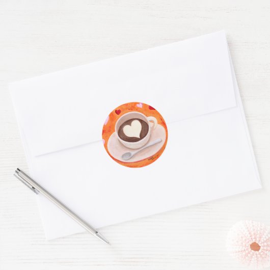 Koffiebeker met hart ronde sticker (Envelop)