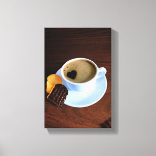 Koffiebeker met hartverwarmd schuim canvas afdruk