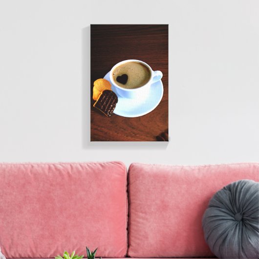 Koffiebeker met hartverwarmd schuim canvas afdruk (Insitu (Woonkamer))