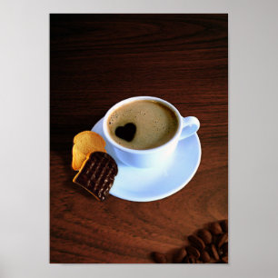 Koffiebeker met hartverwarmd schuim poster
