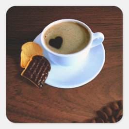 Koffiebeker met hartverwarmd schuim vierkante sticker