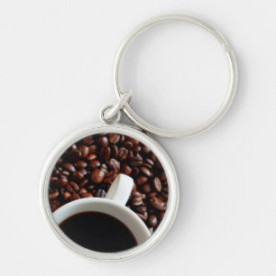 Koffiebeker met koffie, achtergrond Koffiebonen Sleutelhanger