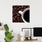 Koffiebeker met koffie, koffiebonen poster (Thuiskantoor)