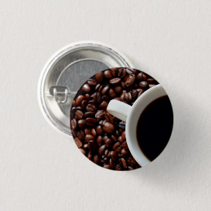 Koffiebeker met koffie, koffiebonen ronde button 3,2 cm