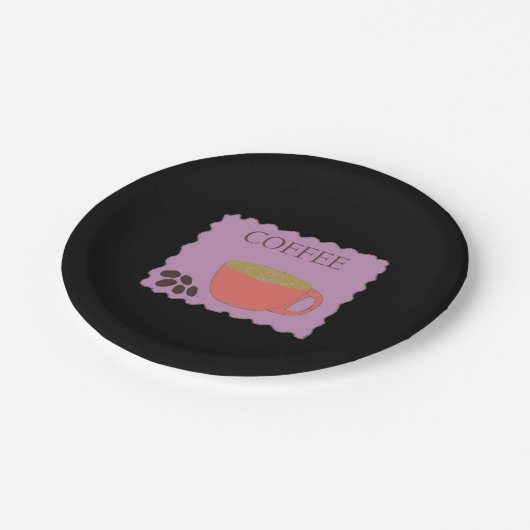 Koffiebeker met koffiebonen papieren bordje (Gekanteld)