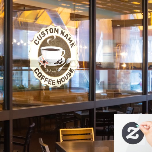 Koffiebeker met koffiebonen raamsticker (Restaurant Raam)