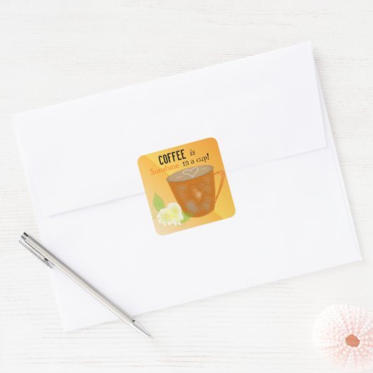 Koffiebeker met prijsopgave vierkante sticker (Envelop)