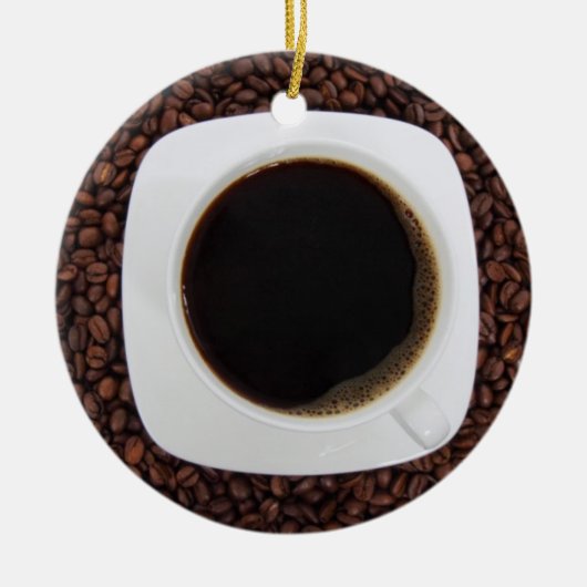 Koffiebeker op een bende van koffiebonen keramisch ornament (Voorkant)