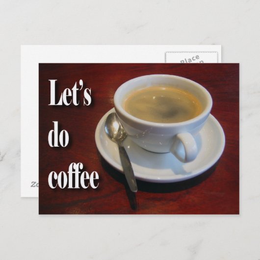 Koffiebeker op houten tafel briefkaart (Voorkant / Achterkant)