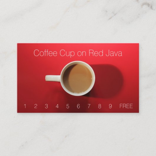 Koffiebeker op rode tafel visitekaartje (Voorkant)