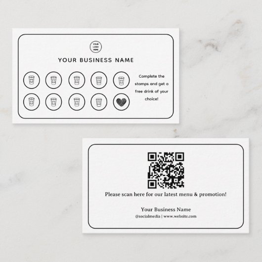 Koffiebeker QR-code Voeg je Logo toe Klantenkaartje (Voorkant / Achterkant)