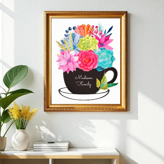Koffiebeker roze rode bloemen keukenPoster Poster