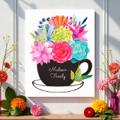Koffiebeker roze rode bloemen keukenPoster Poster