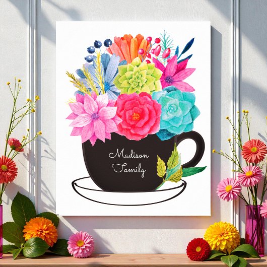 Koffiebeker roze rode bloemen keukenPoster Poster