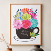 Koffiebeker roze rode bloemen keukenPoster Poster