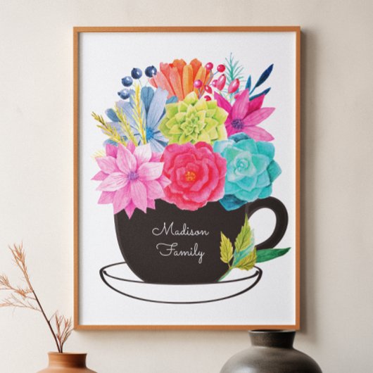 Koffiebeker roze rode bloemen keukenPoster Poster