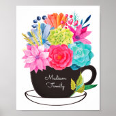 Koffiebeker roze rode bloemen keukenPoster Poster (Voorkant)