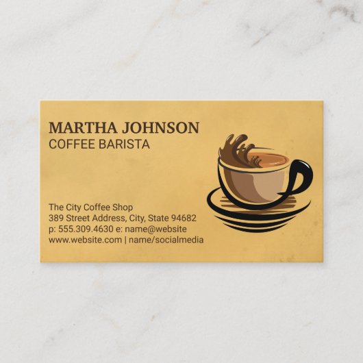 Koffiebeker Splash | Coffee Beans Patroon Visitekaartje (Voorkant)