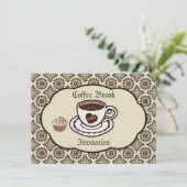 Koffiebeker, taart op een demaspatroon kaart (Staand voorkant)