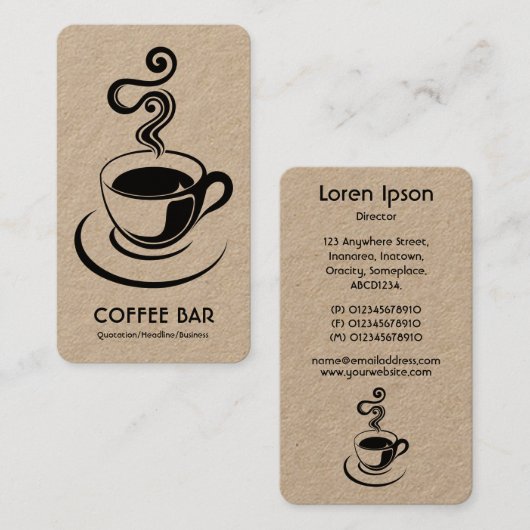 Koffiebeker verticaal - zwart op wit (goud) visitekaartje (Voorkant / Achterkant)