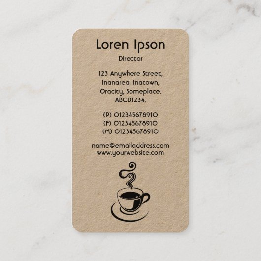 Koffiebeker verticaal - zwart op wit (goud) visitekaartje (Achterkant)