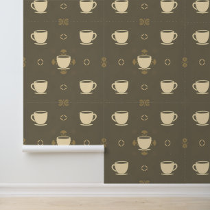 koffiebekerpatroon met sieraanraking behang