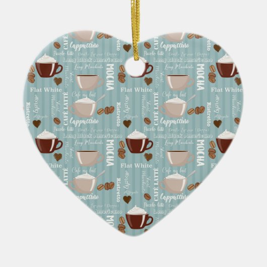 Koffiebekers Blauwe Verticale lijnen Kaffeïnekorre Keramisch Ornament (Voorkant)