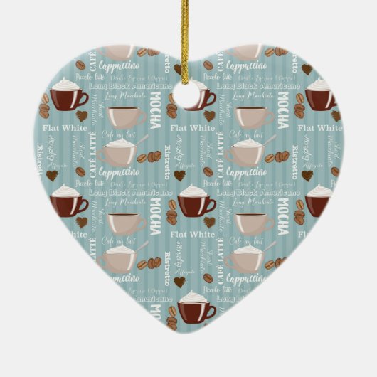 Koffiebekers Blauwe Verticale lijnen Kaffeïnekorre Keramisch Ornament (Achterkant)