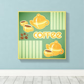 Koffiebekers, koffiepotten en koffiebonen canvas afdruk (Insitu (Houten vloer))
