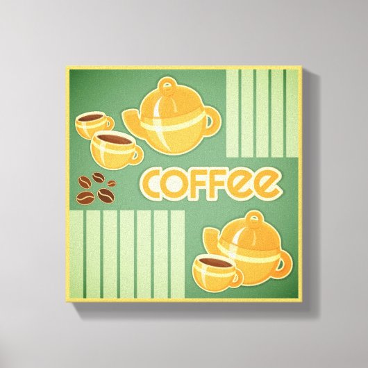 Koffiebekers, koffiepotten en koffiebonen canvas afdruk (Voorkant)