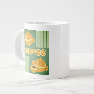 Koffiebekers, koffiepotten en koffiebonen grote koffiekop