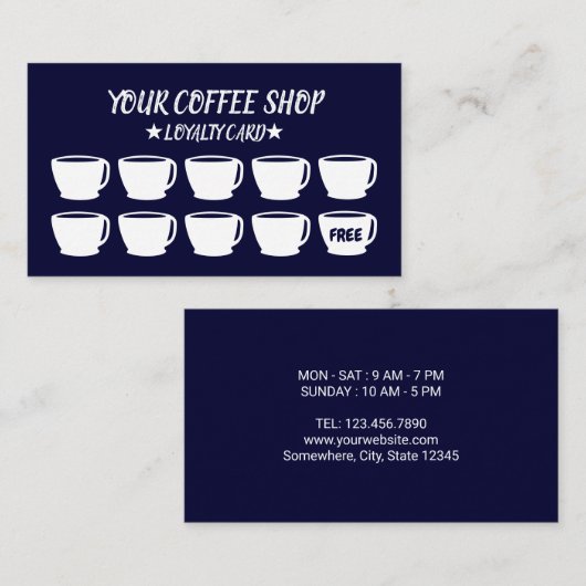 Koffiebekers Navy Blue Cafe Customer Loyalty (Voorkant / Achterkant)