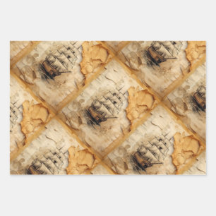 Koffiebevlekte collagezegel inpakpapier vel