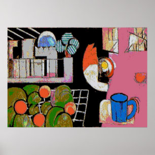 Koffieblauw Mok, onstuimige stijl Poster