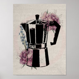 koffiebloemen pot  inkt rozen poster