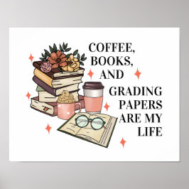 Koffieboeken Grading Papers Engels leraar Grappig Poster