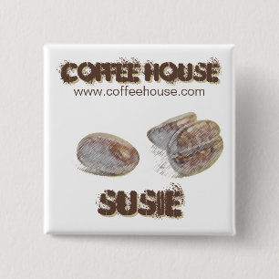 "koffiebonen", aanpasbare naam-label-knop vierkante button 5,1 cm