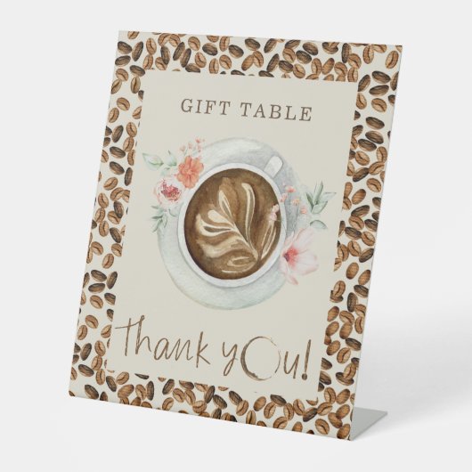 Koffiebonen Baby shower Cadeettafel Floral Reclamebord Met Voetstuk (Voorkant)