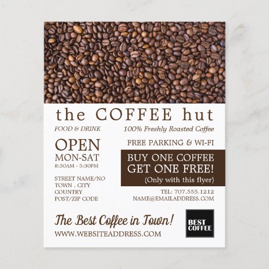 Koffiebonen, Barista, Café, Coffeehouse Advert Flyer (Voorkant)