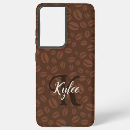 Koffiebonen Bruin Print Monogram Naam Telefoon Cas Samsung Galaxy Hoesje