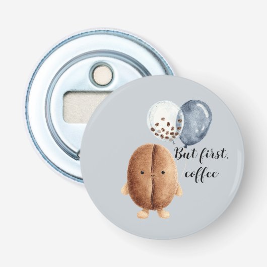 Koffiebonen Cupcake Nep Blauwe Denim Button Flesopener (Voorkant)