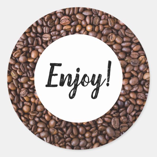 Koffiebonen - Custom Enjoy Ronde Sticker (Voorkant)