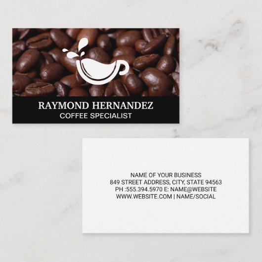 Koffiebonen en Cup Logo Visitekaartje (Voorkant / Achterkant)