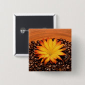 Koffiebonen en Gele Daisy Vierkante Button 5,1 Cm (Voorkant /achterkant)