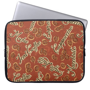 Koffiebonen en geschreven snuitzeemijlen voor typo laptop sleeve