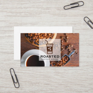 Koffiebonen en kop koffie visitekaartje