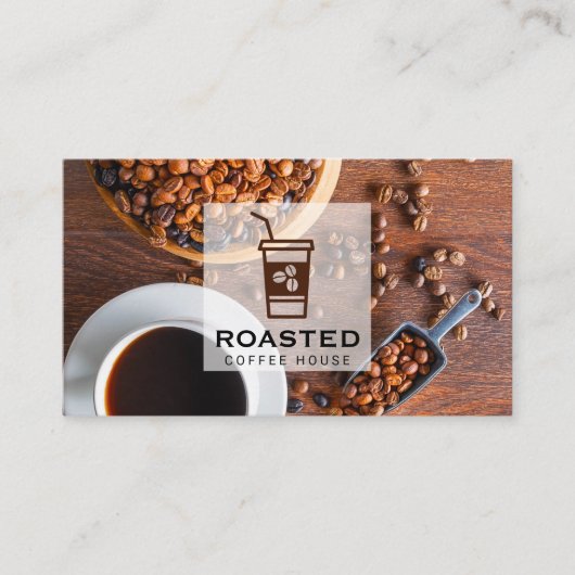 Koffiebonen en kopje koffie visitekaartje (Voorkant)