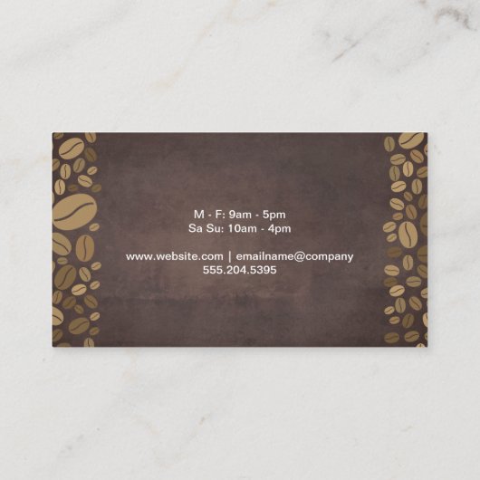 Koffiebonen en Stomen Mok Visitekaartje (Achterkant)