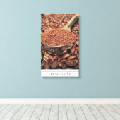 Koffiebonen en verse grond op doek canvas afdruk (Insitu (Houten vloer))