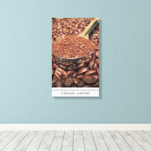 Koffiebonen en verse grond op doek canvas afdruk (Insitu (Houten vloer))